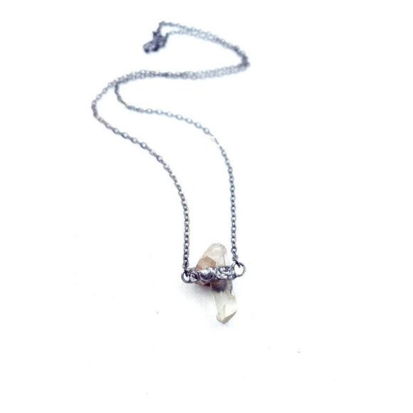 Raw quartz crystal necklace handmade gothic metalwork jewelry men's minimal - Picture 5 of 11